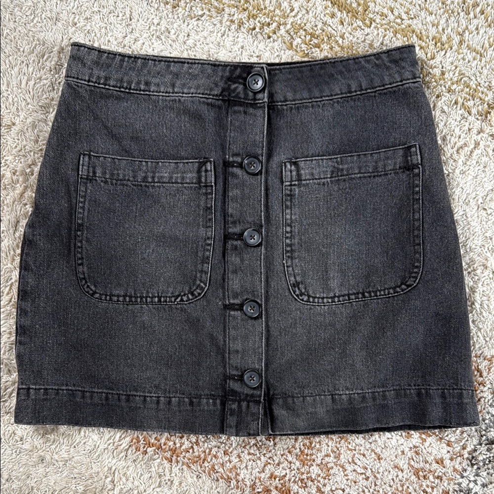 Free People We The Free Black Denim Button - Front Skirt Sz 28